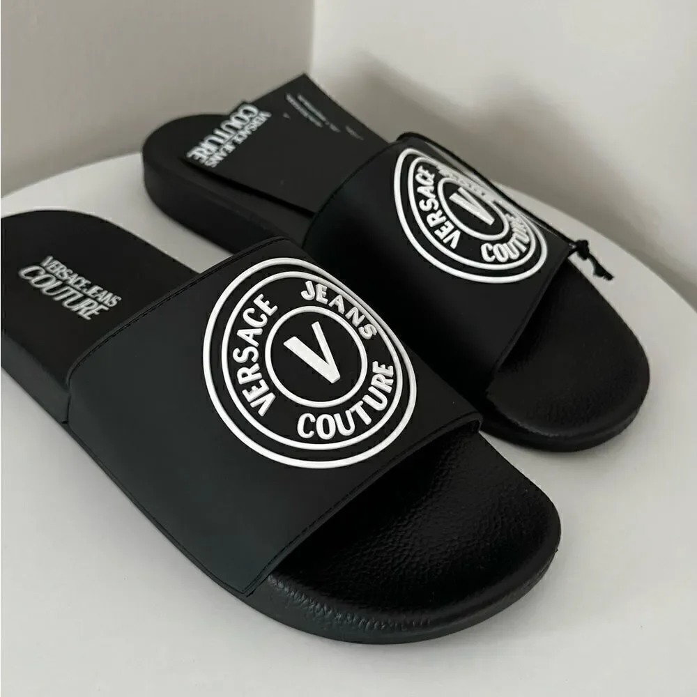 ⭕️ VERSACE JEANS Men’s Slippers Flit Flops Sandals Black Designer 43 US 10